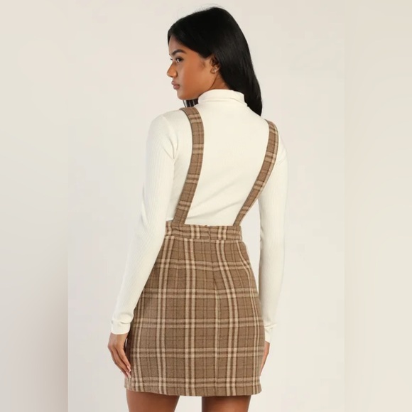 Plaid to Be Yours Beige and Brown Plaid Pinafore Mini Dress - Picture 4 of 8